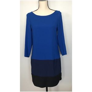 Express Monochrome Blue Colorblock Shift  Dress